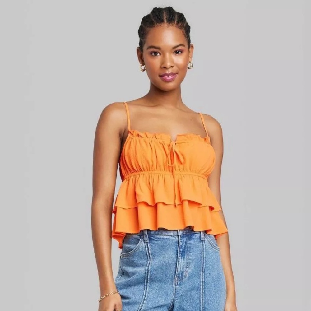 Tiered Ruffle Square Neck Tank Top Size Small